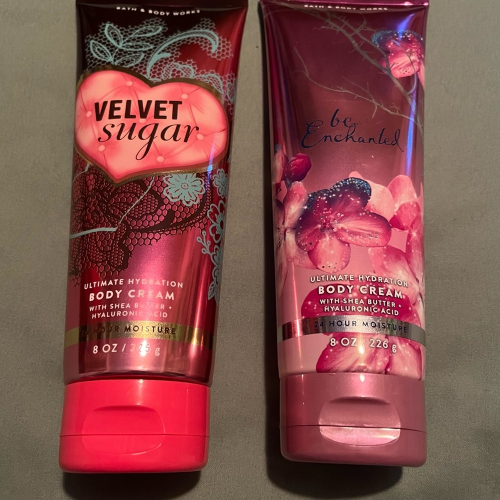 Bath & Body Works Bundle: Velvet Sugar & Be Enchanted Body Cream